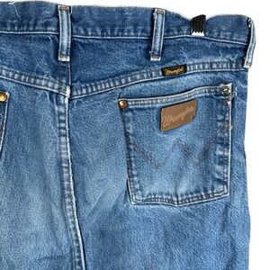 Wrangler 13MWZPW Cowboy Cut Jeans Mens 38x34 Blue Denim Made in USA Distressed
